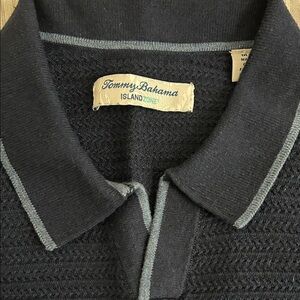 Tommy Bahama Men's Dark Blue Sweater. Light blue trim.